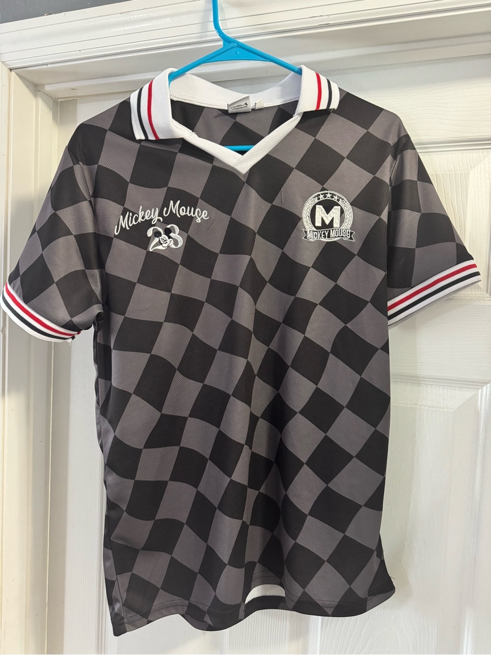 Disney Mickey Mouse Black & Gray Checkerboard Soccer Jersey